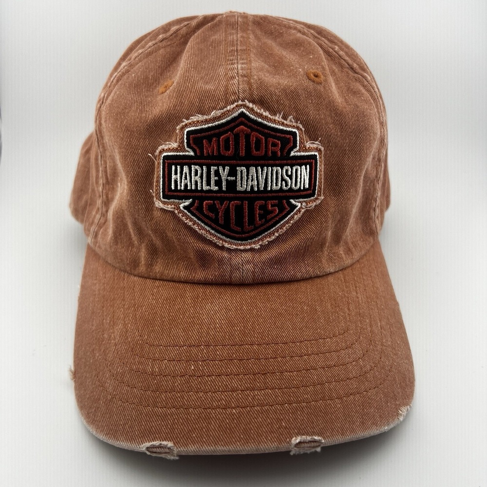 Harley-Davidson Distressed Faded Orange Strapback Hat Genuine Biker Cap
